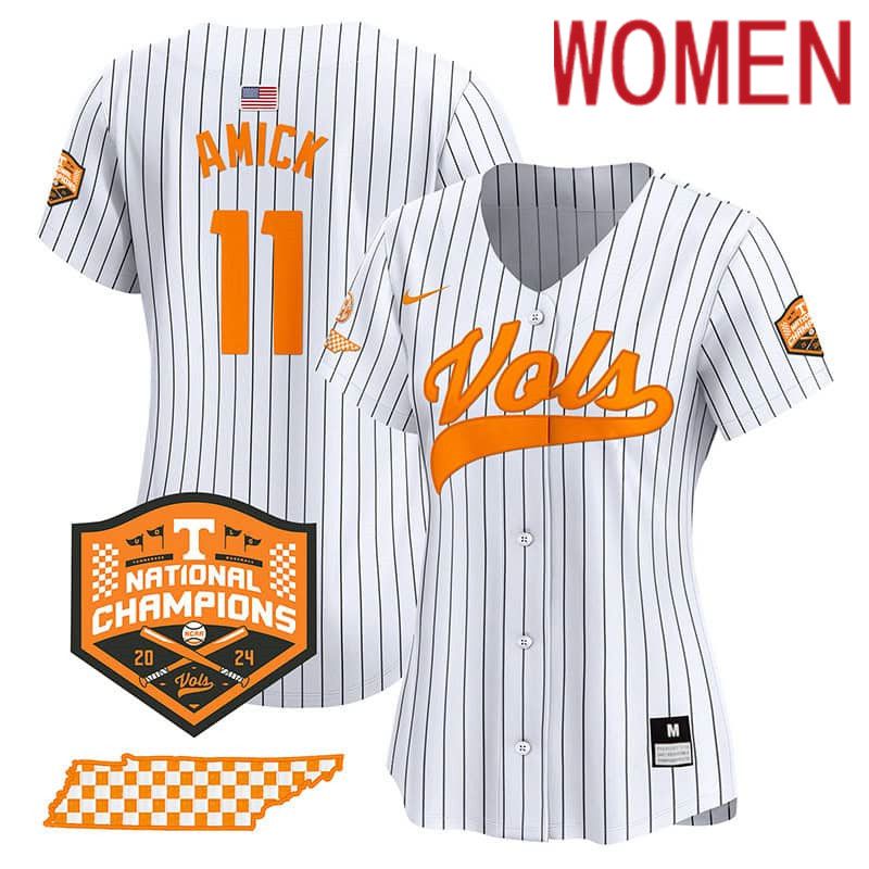 Women Tennessee Volunteers #11 Amick White Stripe 2024 Nike Champions Vapor Premier Limited NCAA Jersey